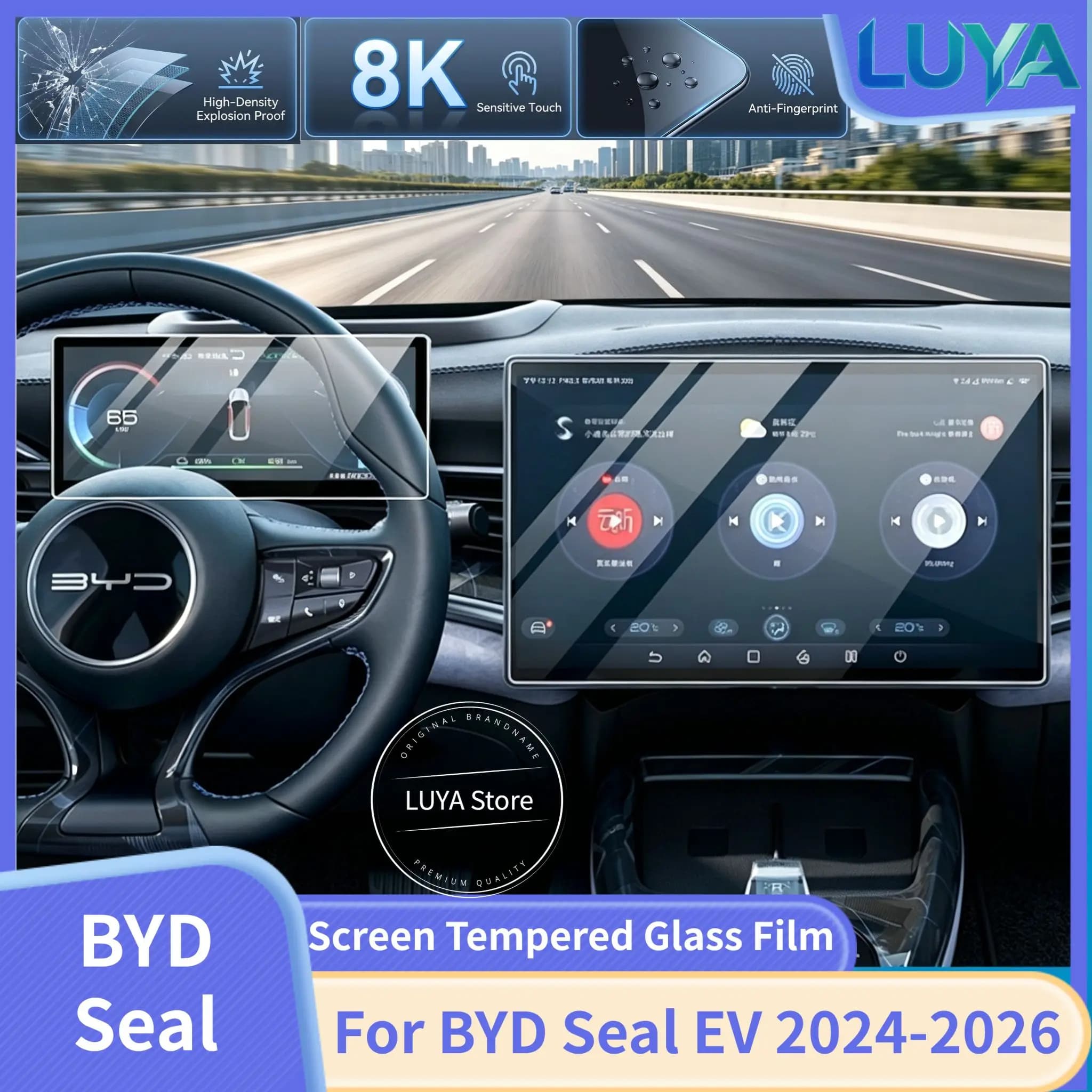 For BYD Seal EV 2024-2026 Screen Protector 15.6"Center 10.25"Dash Tempered Glass Film Anti-Scratch Waterproof HD Car Interiors
