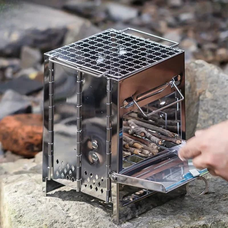 Portable Folding Firewood BBQ Stove Stainless Steel Grill Rack Outdoor Camping Tool for Mountaineering Picnic Cooking