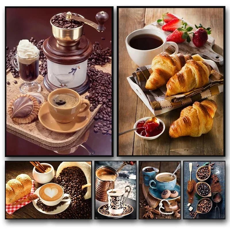 Nordic Breakfast Coffee Bread Poster Print Food Canvas Painting Modern Wall Art Picture Kitchen Cafe Restaurant Room Decor