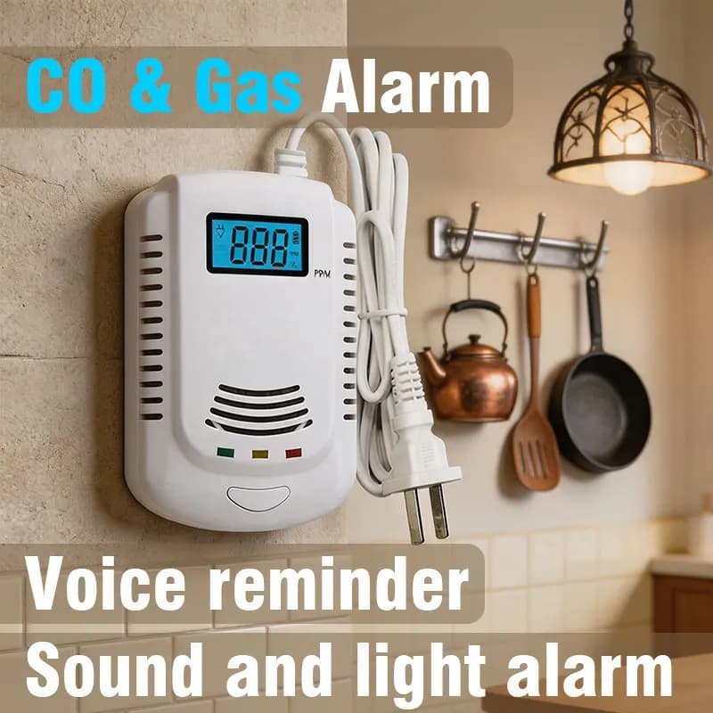 Plug-in Gas Leakage Detector - CO Carbon Monoxide Detector, Natural Gas, Liquefied Petroleum Gas, Methane Detector, LED Voice Mo