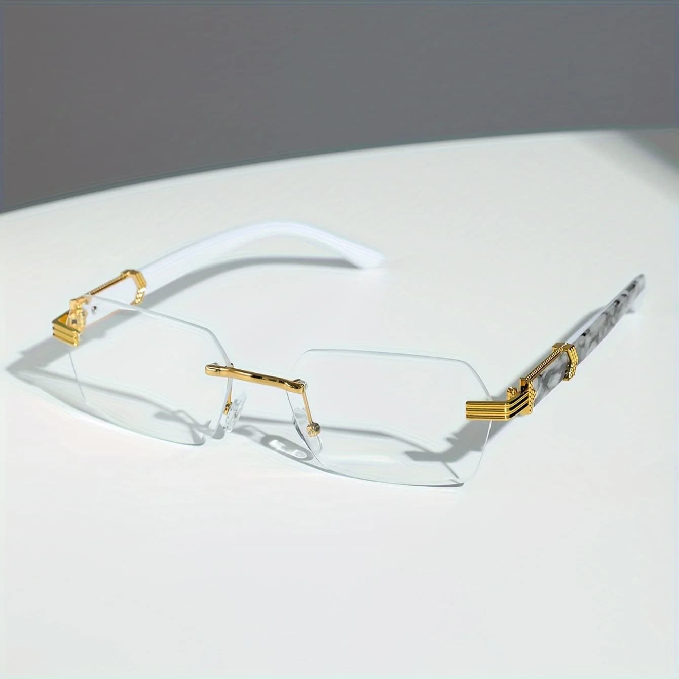 1Pcs men's and women's retro-style irregular rimless glasses - made of zinc alloy with transparent rimless lenses.