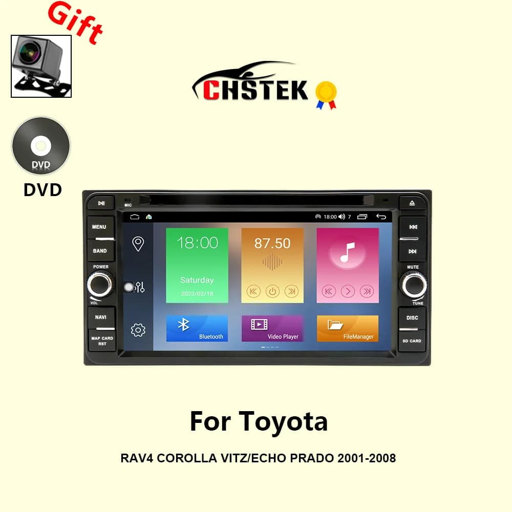 CHSTEK Autoradio Carplay Android Auto Per Toyota RAV4 Corolla Vitz/Echo Prado 2001-2008 GPS Bluetooth WIFI Multimedia Lettore DVD