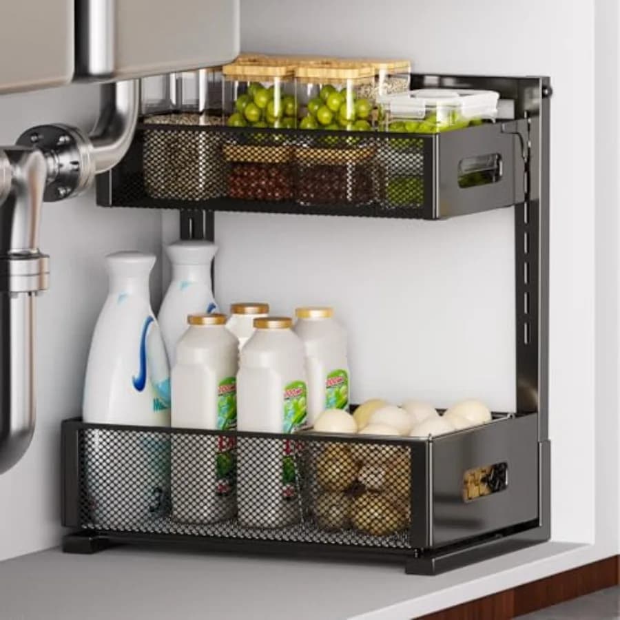 Organizzatore Sottolavello per Bagno e Sottopensile, Scaffale Contenitore, Organizer per Mobile Bagno, Cassetti e Dispensa