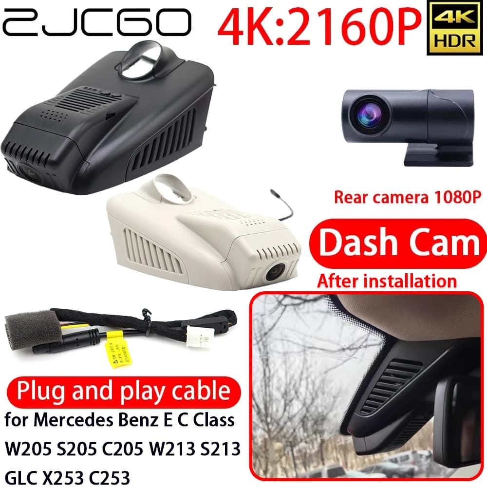 ZJCGO Dash Cam 4K DVR WiFi Front and Rear with Monitor 24h for Mercedes Benz Class E C W205 S205 W213 S213 GLC X253 C253