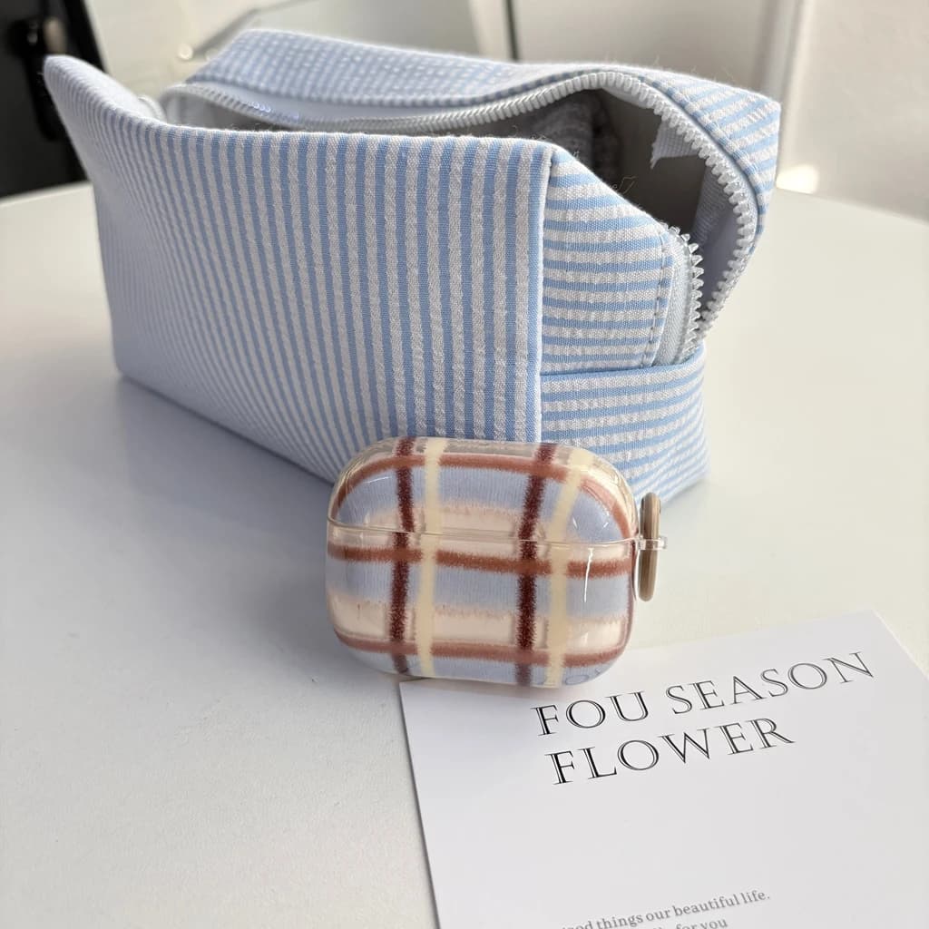 Retro Fresh Dopamine Color Collision Irregular Grid Pattern With Hook Earphone Case Cover for AirPods 1 or 2 3 4 Pro 2 Pro 3