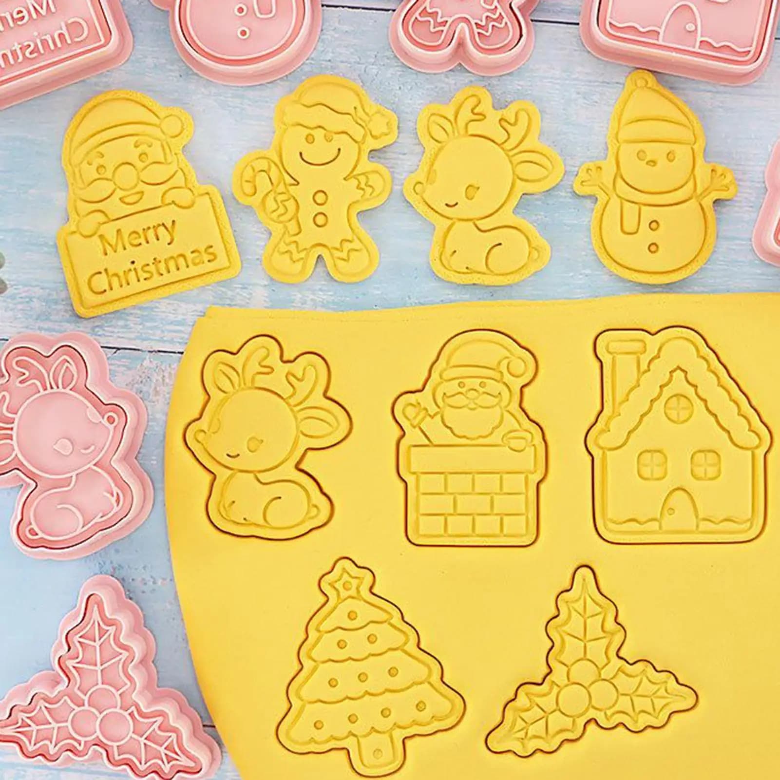 Christmas Cookie Cutter Set 8 Pieces Pastry Stamps Pressable Pastry Cutter Mold For Home Bakers Parents Beginners Party Planners