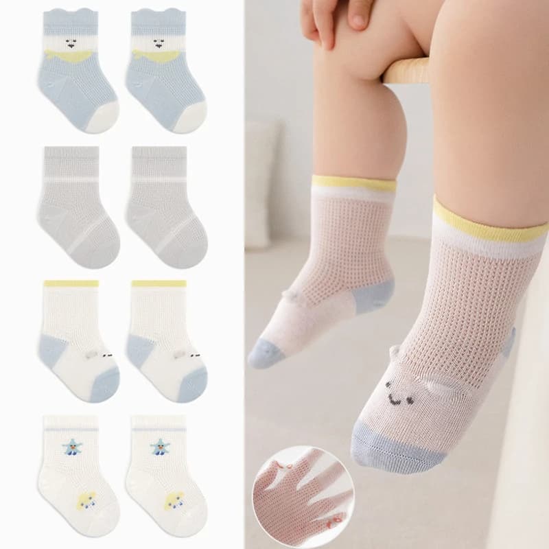 4 paia di calzini carini per bambini in cotone a rete traspirante, calzini morbidi per neonati e bambini piccoli, calzini corti per bambini e bambine
