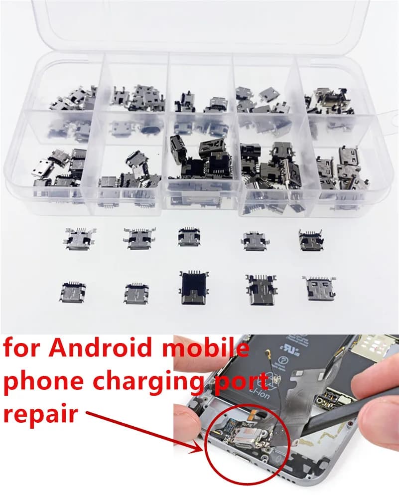 100 pcs/kit 10 Models Micro USB MINI usb female Android mobile phone charging accessories Connector socket Martinetti MP3/4/5