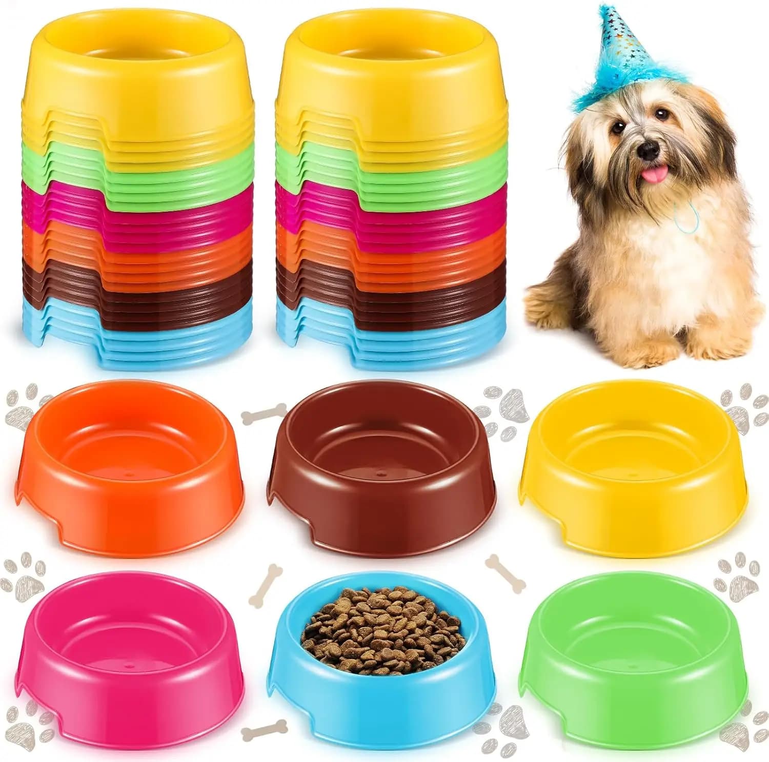 24 Pezzi Ciotole per Cani in Plastica Riutilizzabili per Feste di Compleanno, Ciotole per Cibo e Acqua per Cani e Gatti, Gadget per Feste a Tema Zampa di Cane