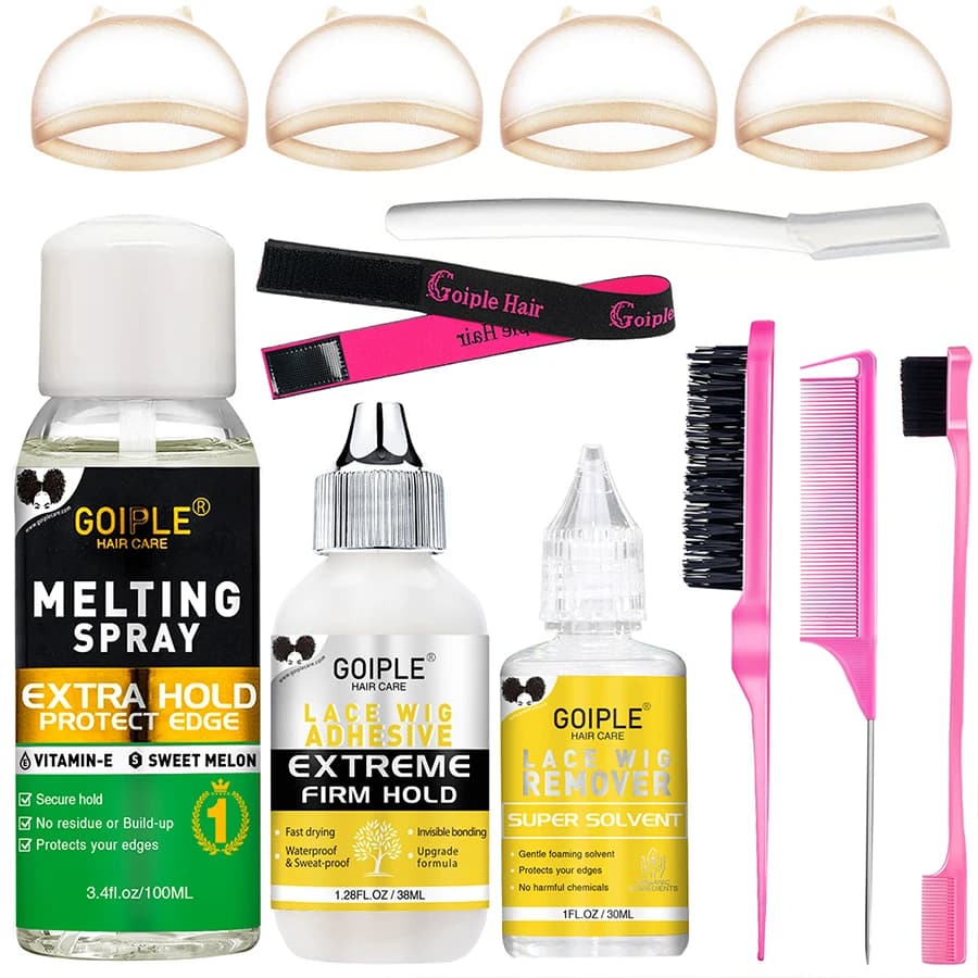 Waterproof Collar for Goiple Wigs, Fissing Spray and Dissolving Sticker, Remove Wall decal for Wigs, HD Copricapo for Wigs, Wigs Installation Tools Set