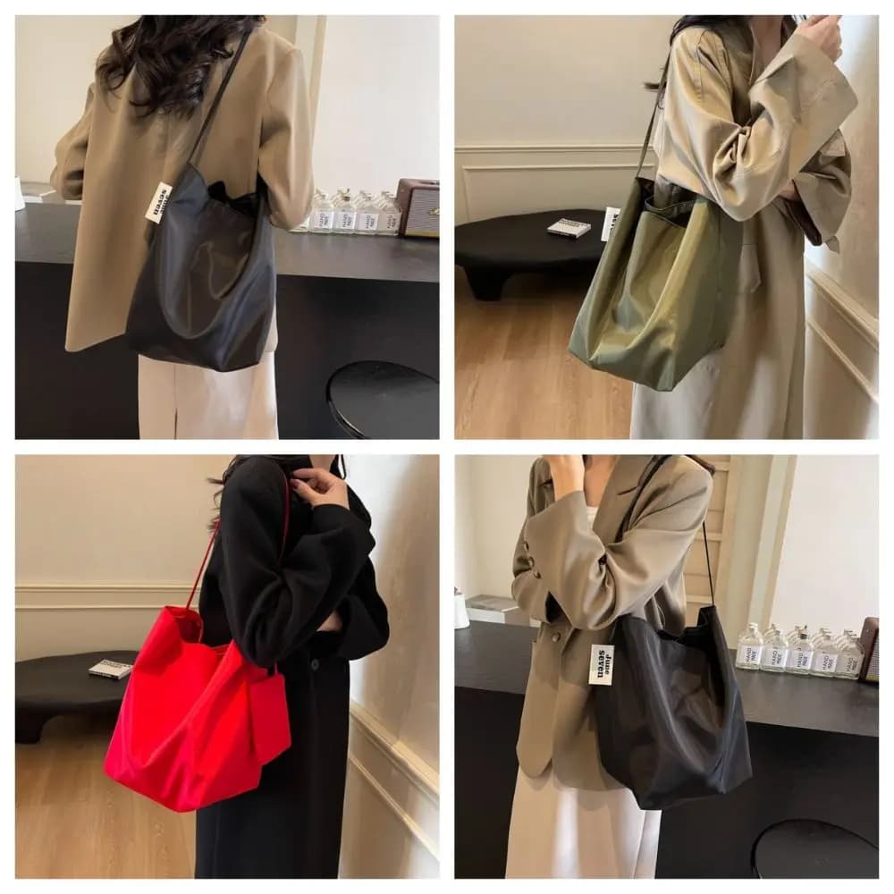 Fashion Solid Color Soft Nylon Shoulder Bag Large Capacity Simple Handbag Versatile Product Designer Tote Bag