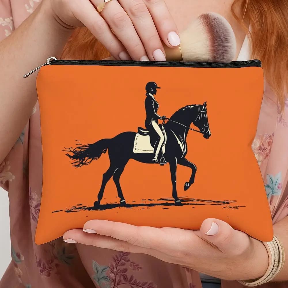 A cosmetic bag with equestrian pattern-cute multifunctional zipper handbag, jewelry storage bag