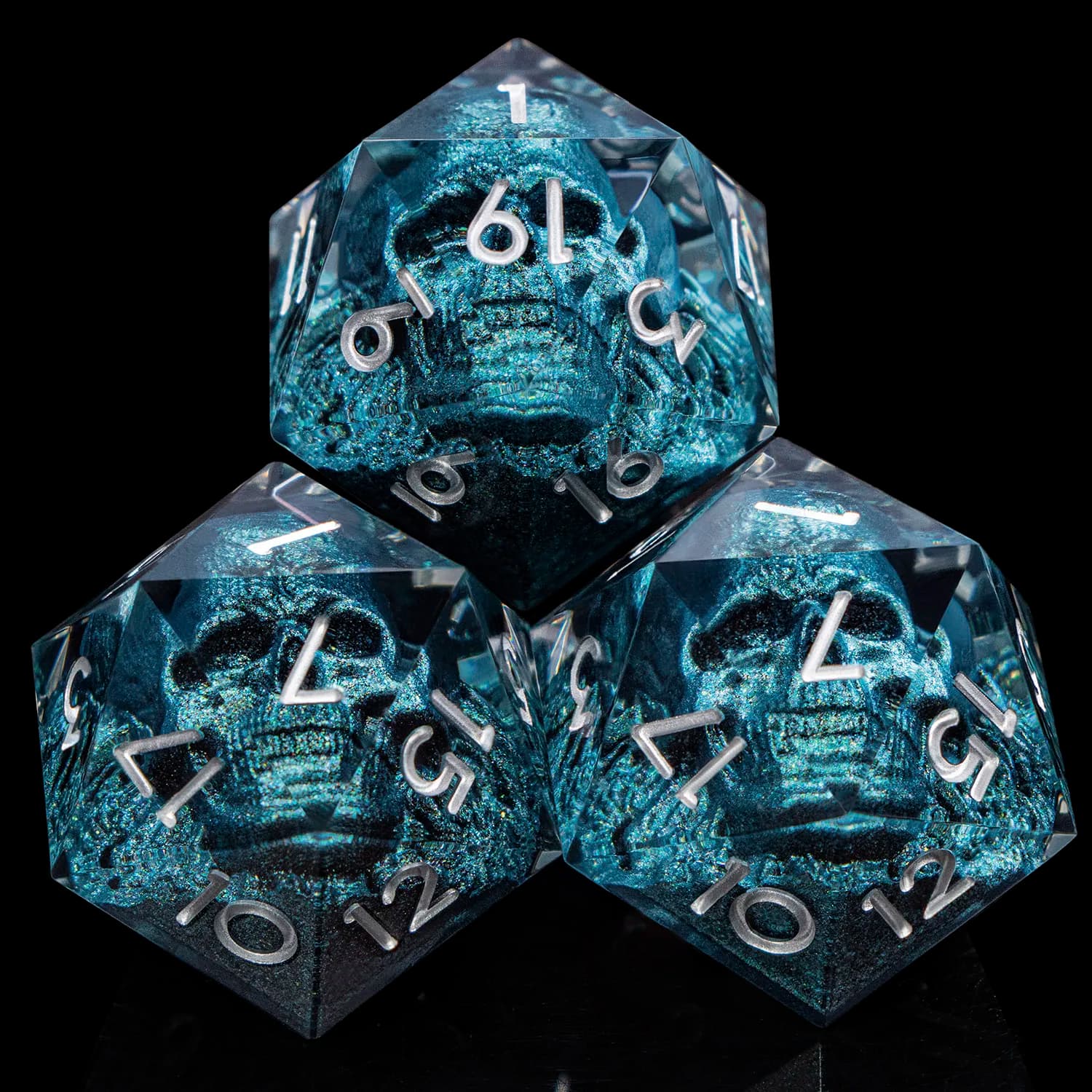 Green Skull DND Sharp Edge Resin Dice Set D and D Dungeon and Dragon Pathfinder RPG Polyhedral D+D Table Role Playing D&D Dice