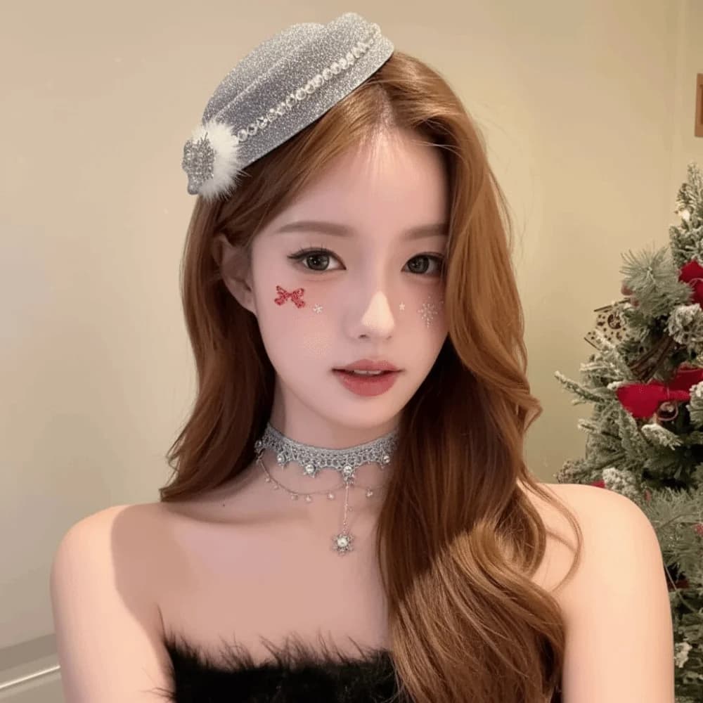 Elegante Fermaglio per Capelli a Forma di Cappello Beret, Fiocco in Velluto con Strass, Cappello a Cilindro Rosso, Fermacapelli Formale, Fascinator a Fiocco di Neve, Capello per Capodanno