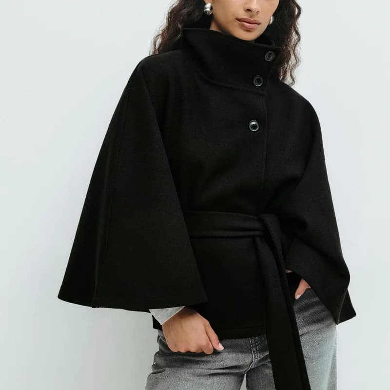 Elegante mantello vintage moda allentato cintura al collo monopetto femminile streetwear 2025 autunno inverno casual capispalla da donna