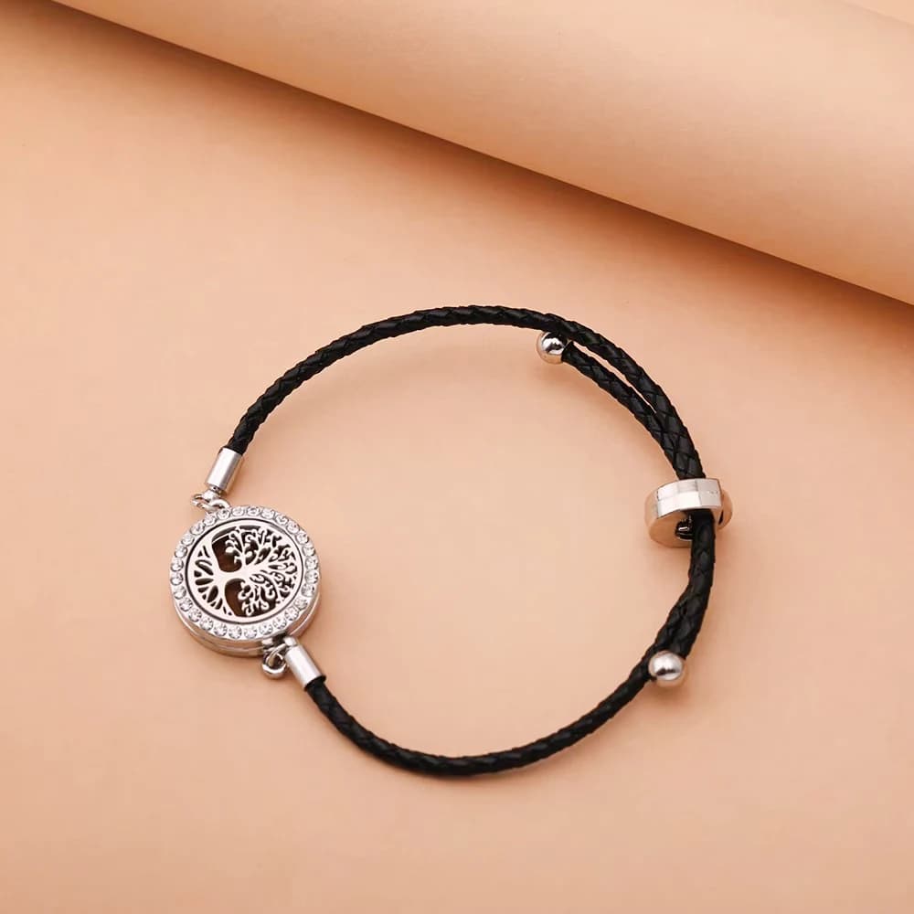 Bracciale per aromaterapia in acciaio inossidabile in pelle nera Albero della vita Ala Cuore Olio essenziale Diffusore Profumo Medaglione Bracciale Gioielli