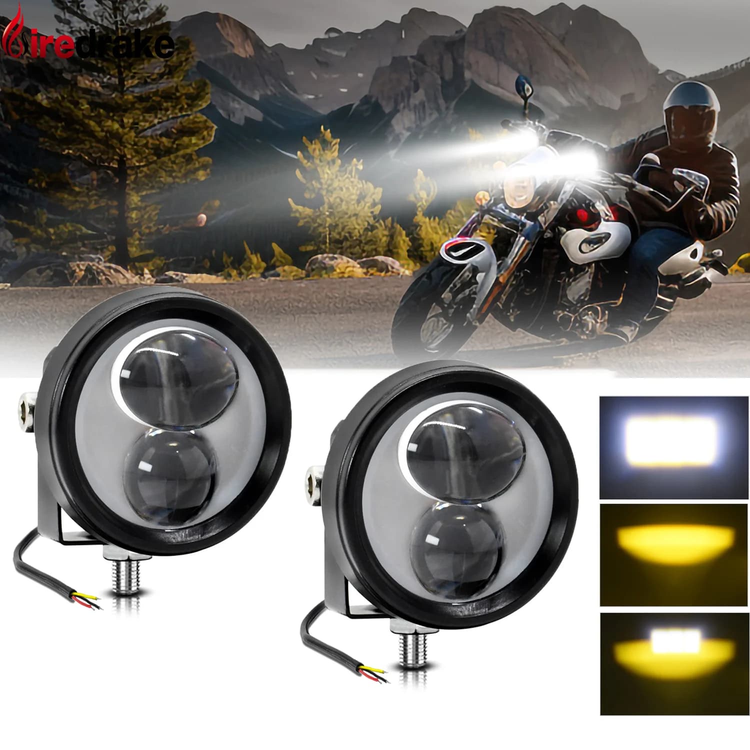 Mini LED spotlights for motorcycle LED universal light for motorcycle lenses 10000LM 6000K spotlight Laser auxiliary lighthouse