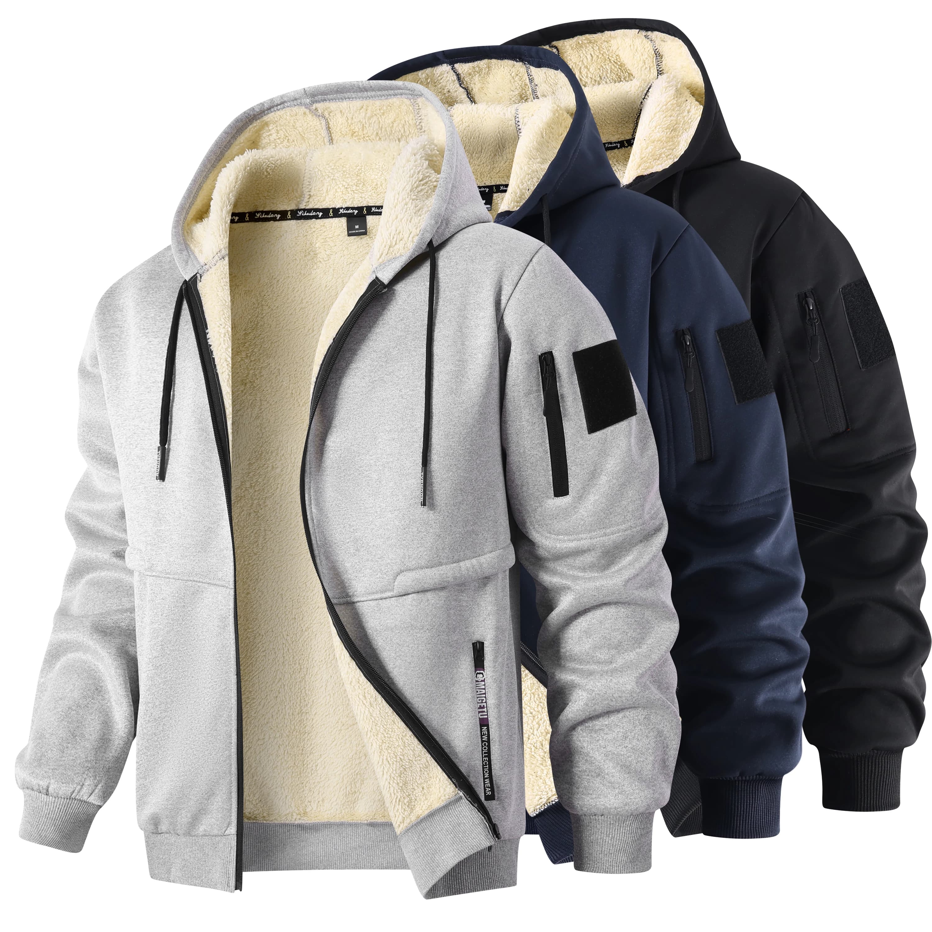 Giacca in pile invernale Giacca casual in lana ispessita da uomo Felpe con cerniera calda Cardigan Felpe sportive a maniche lunghe Cappotto con cappuccio