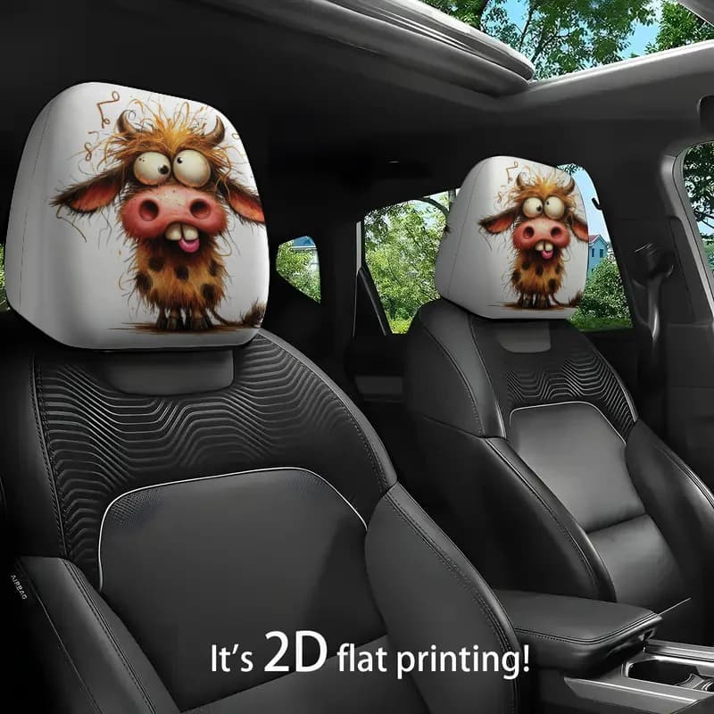 Copri Poggiatesta Auto con Stampa 2D di Divertenti Motivi di Mucche | Stile artistico accattivante, adatto a tutte le stagioni, ideale per Perso