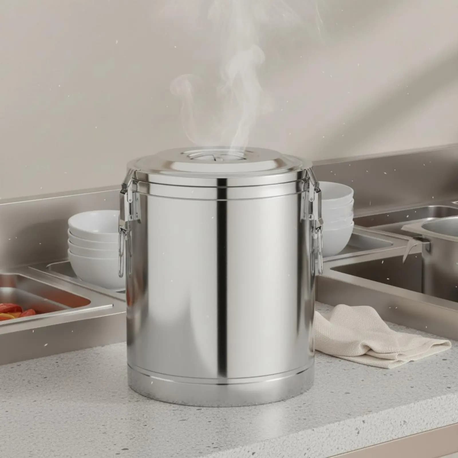 Contenitore Termico in Acciaio Inossidabile con Guarnizione Antiperdita, Contenitore Isolato per Alimenti Caldi e Freddi, Rinforzato
