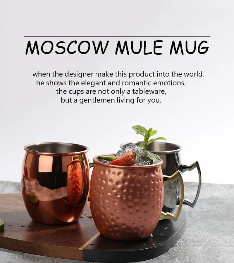 500ML levigatura Moscow Mule Cup tazza di placcatura in rame tazza in acciaio inossidabile 304 bicchiere da Cocktail boccale di birra
