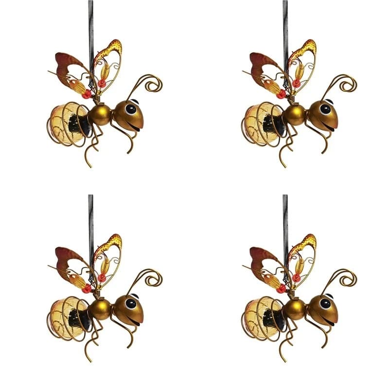 ABNM 4X Solar Iron Insect Statue With LED Fairy Light Outdoor Hanging Tree Ornament For Fence Yard Courtyard Garden Decor A
