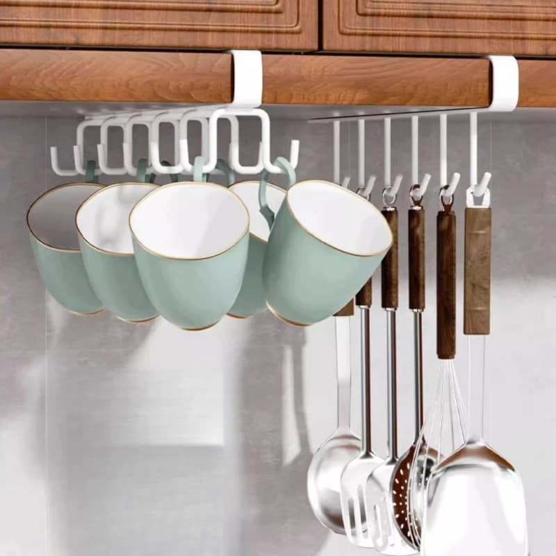 Gancio per appendere la mensola inferiore dell'armadio da cucina per la casa, scaffale per stoffa non perforato, scaffale per organizzare a 6 ganci, scaffale per appendere la spatola
