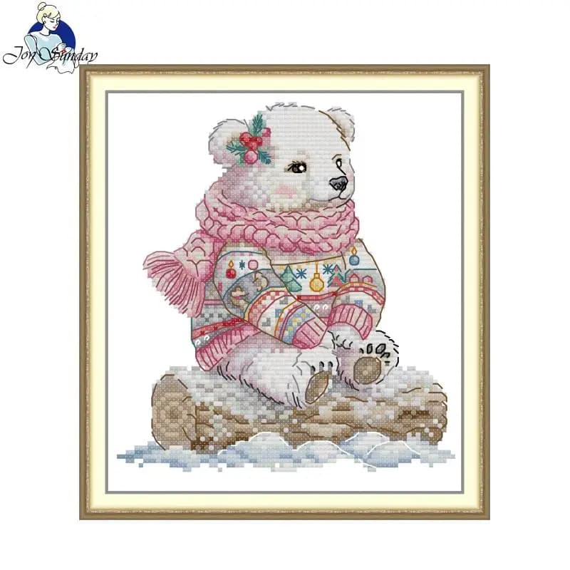 Joy Sunday Cross Stitch Kits Scarf Bear Pattern Printed Counted Aida Fabric 16/14/11CT Art Craft DIY Embroidery Kits New