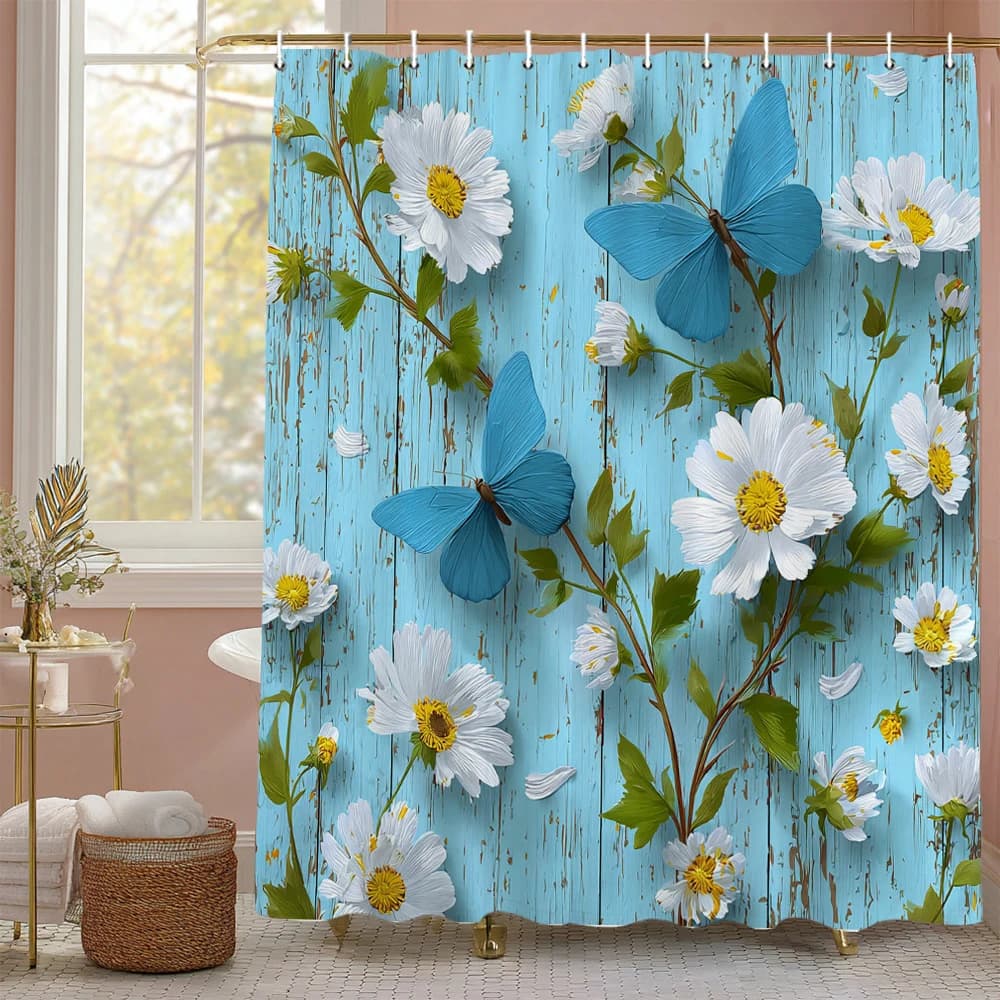 Tenda da doccia floreale primaverile, tenda da doccia decorativa per bagno, tenda da doccia impermeabile con ganci