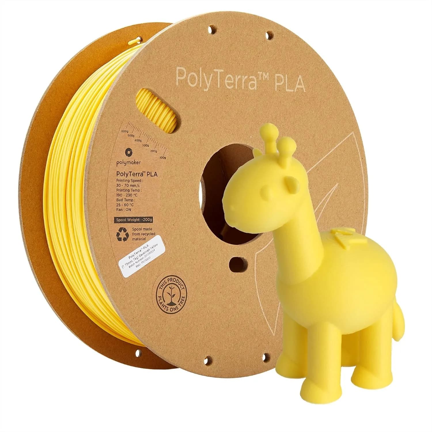 Filamento PLA Opaco 1.75mm 1kg, Giallo Savannah, per Stampa 3D con Facile Rimozione del Supporto e Bobina in Cartone