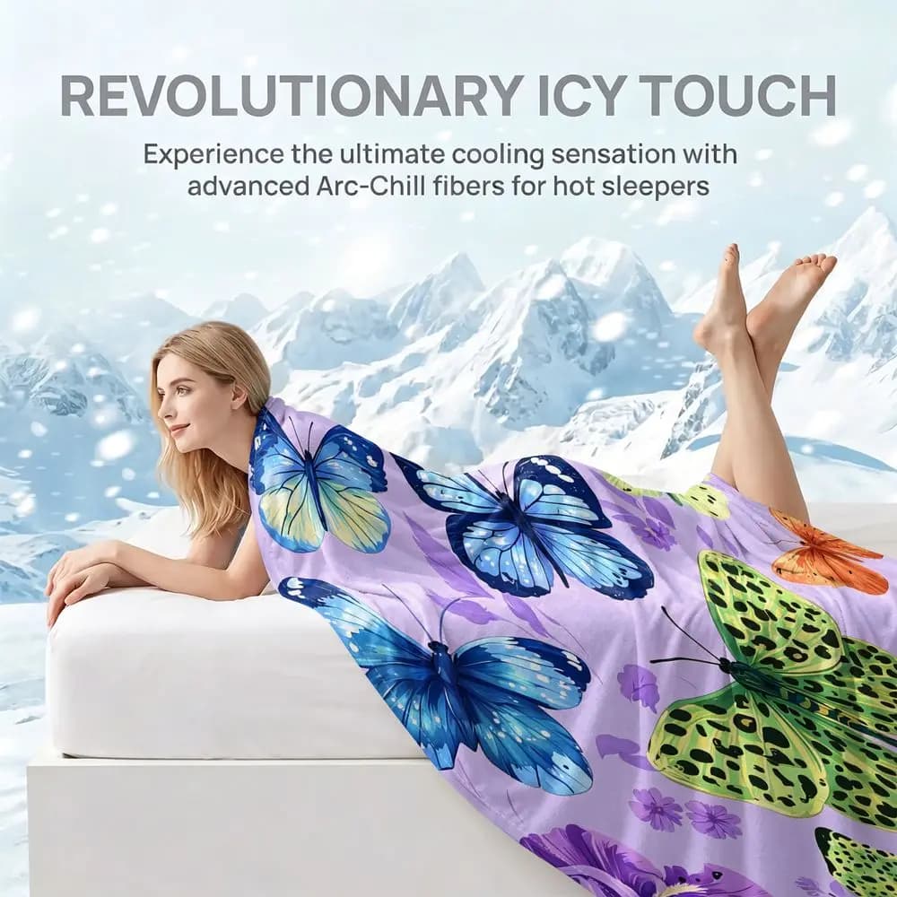 Colorful Butterfly Cooling blanket Q MAX greater than 0.3 HD Print Summer Sofa Bedroom Cooling Throw Blanket
