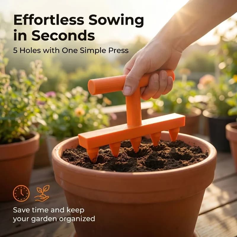 Garden Seeding Dibber Punch Tool, Handheld Hole Puncher for Vegetable Flower Seedling Sowing Home Gardening