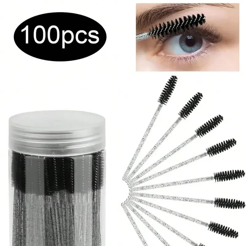 100 pennelli monouso per mascara con contenitore, kit applicatori per mascara e pennelli per trucco per extension ciglia e sopracciglia (Nero Cristallo)