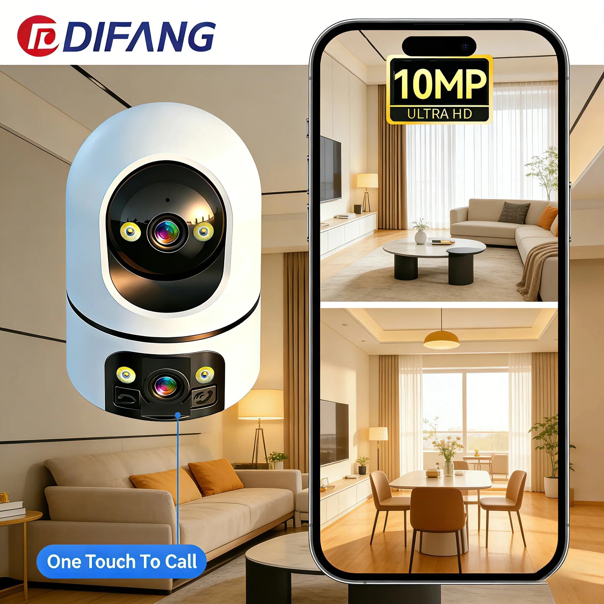 Tutto in uno 10MP 360 ° Telecamera per animali domestici con videochiamata Baby monitor per la sicurezza domestica Telecamera panoramica interna WiFi per assistenza agli anziani O-KAM