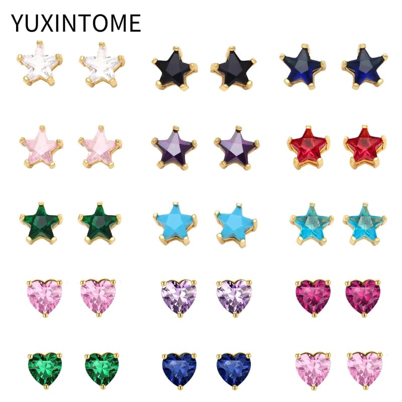 Orecchini a bottone piccoli in cristallo colorato con ago per orecchio in argento Sterling 925 per gioielli da donna con Piercing a stella/cuore in oro