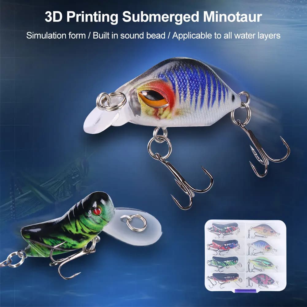 8pcs/box Mini Crankbait Wobbler with Treble Hooks Fishing Lures Artificial Hard Bait Minnow Swimbait Fishing Tackle