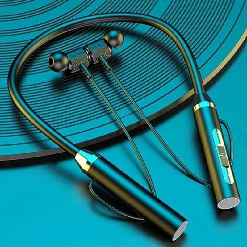 Cuffie Bluetooth Wireless con Fascia da Collo, Auricolari Stereo 9D Surround, Riduzione del Rumore, Cuffie Sportive con Microfono