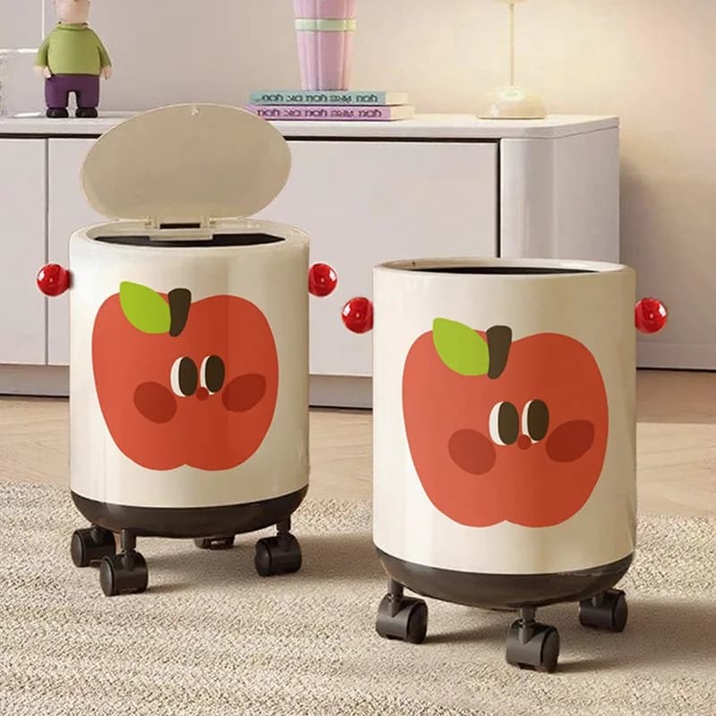 Pattumiera Apple cartone animato domestico con coperchio carino soggiorno camera da letto luce lusso bagno di alto valore doppio strato con ruote