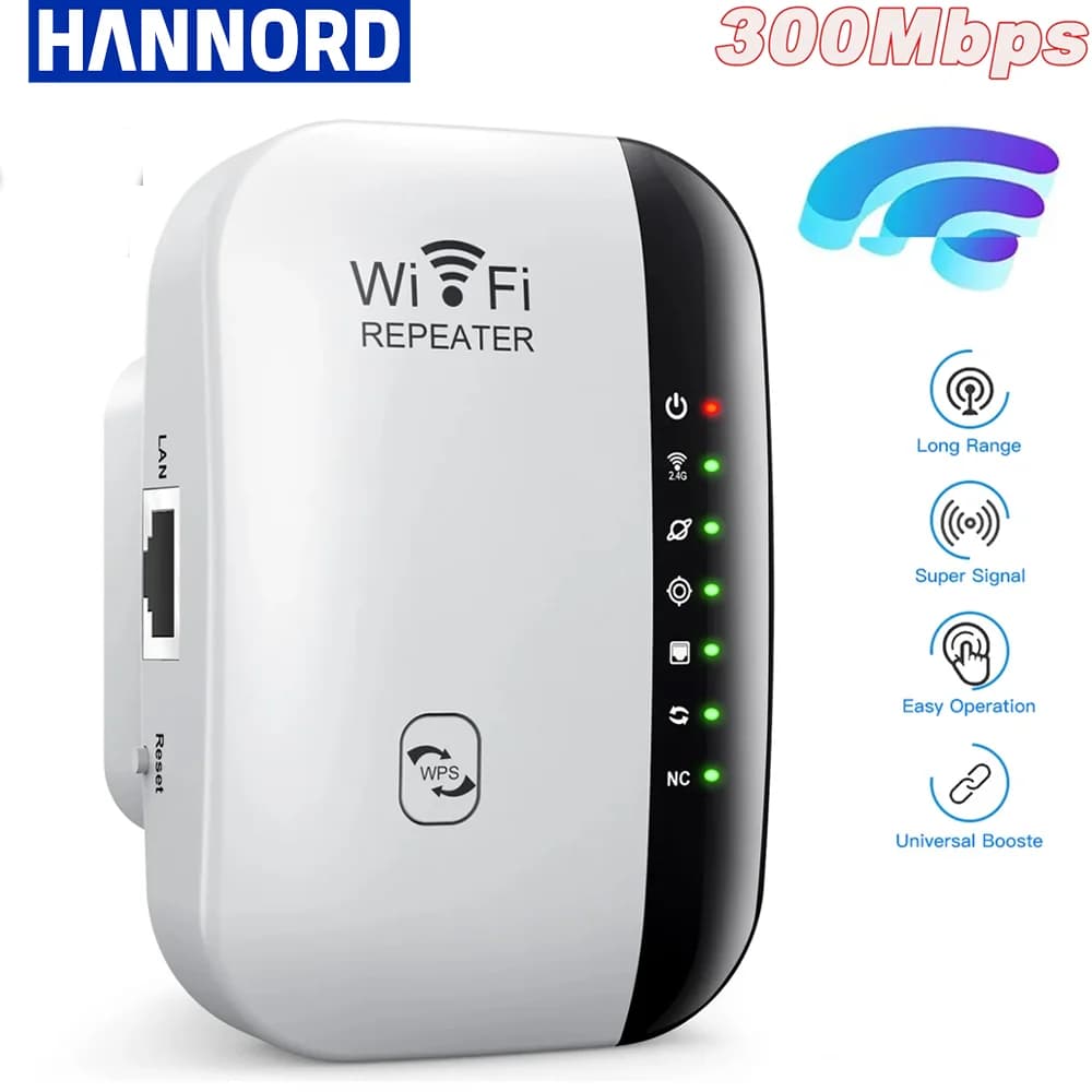 Hannord 300Mbps Ripetitore WiFi Wireless WiFi Extender Amplificatore Booster Router 802.11N WPS Ripetitore WiFi a Lungo Raggio per PC