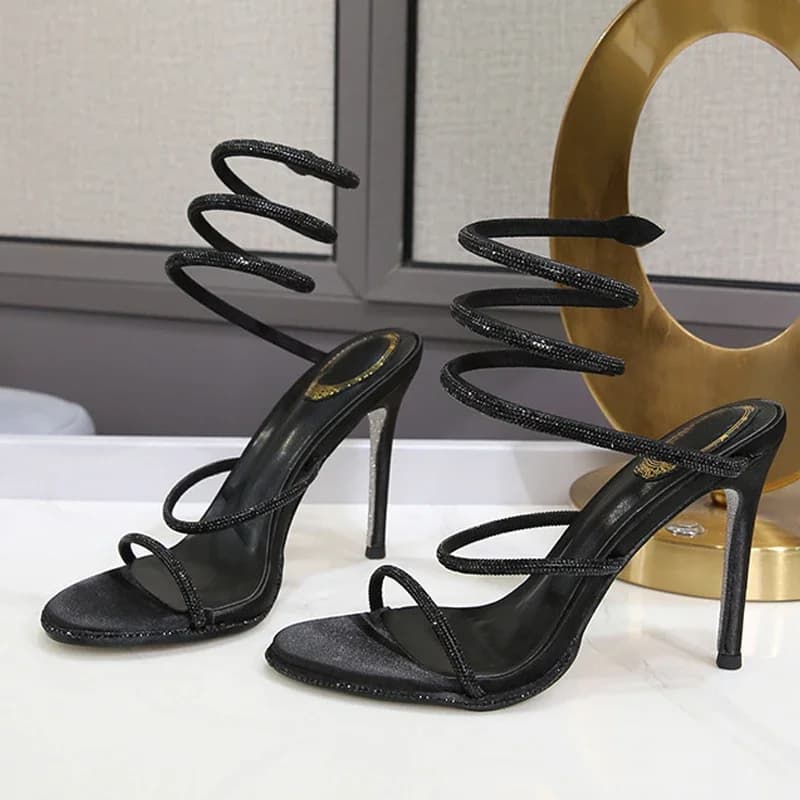 Eilyken Women's Sandals With Ankle Strap With Fashion Style Crystal Diamonds Sexy Open Toe Slim High Heels Party Shoes for Disco banquets