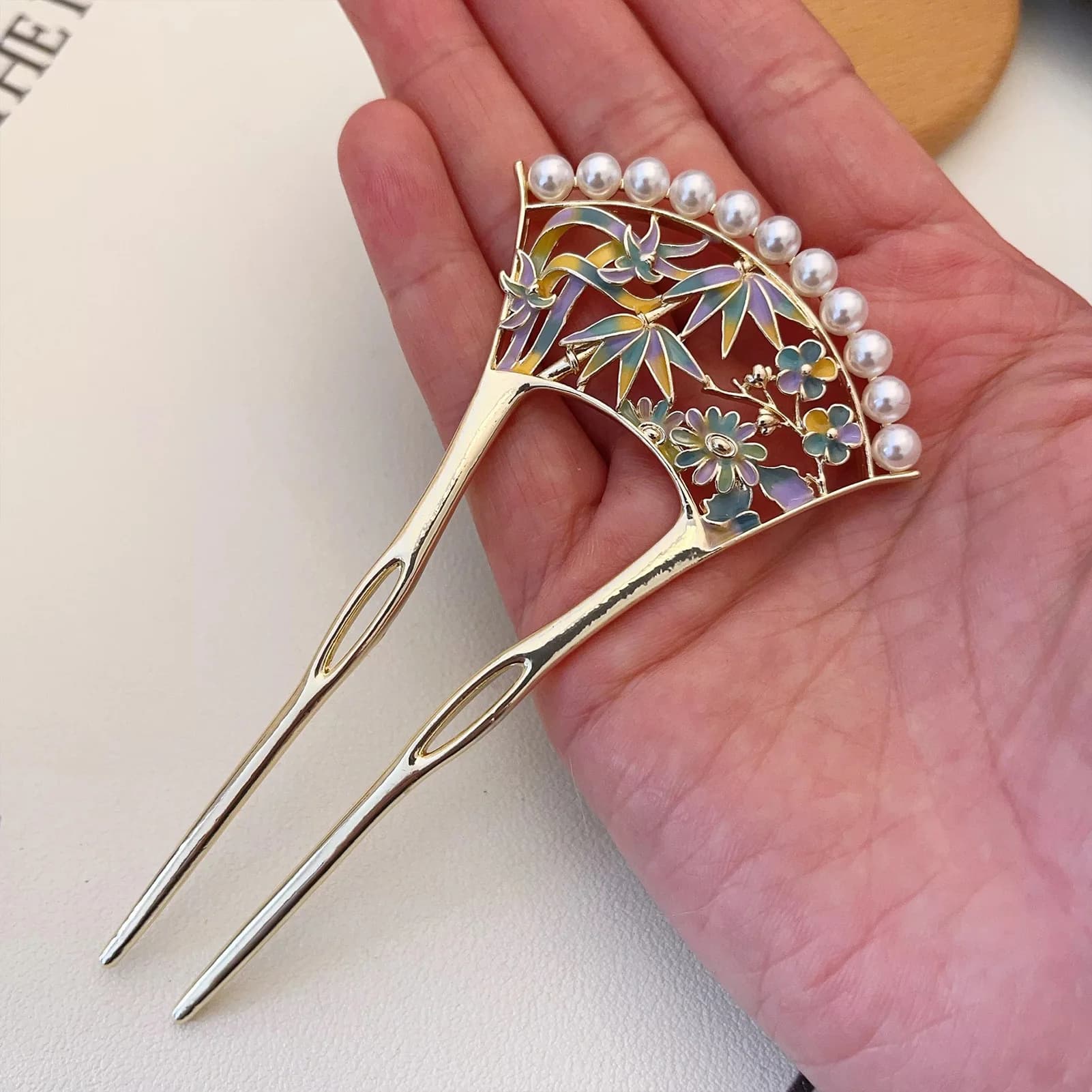 New Chinese style metal fork shaped U sticks fork hair pearl flower leaf designs hair clips women entertainment music and songs dressed chignon jewelry