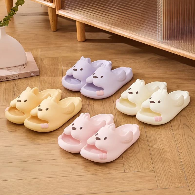 Cute Dog Cartoon Slippers Women Men Summer Thick Sole Slides Non Slip Bathroom Sandals Indoor Home outdoor puppy Couple Shoes