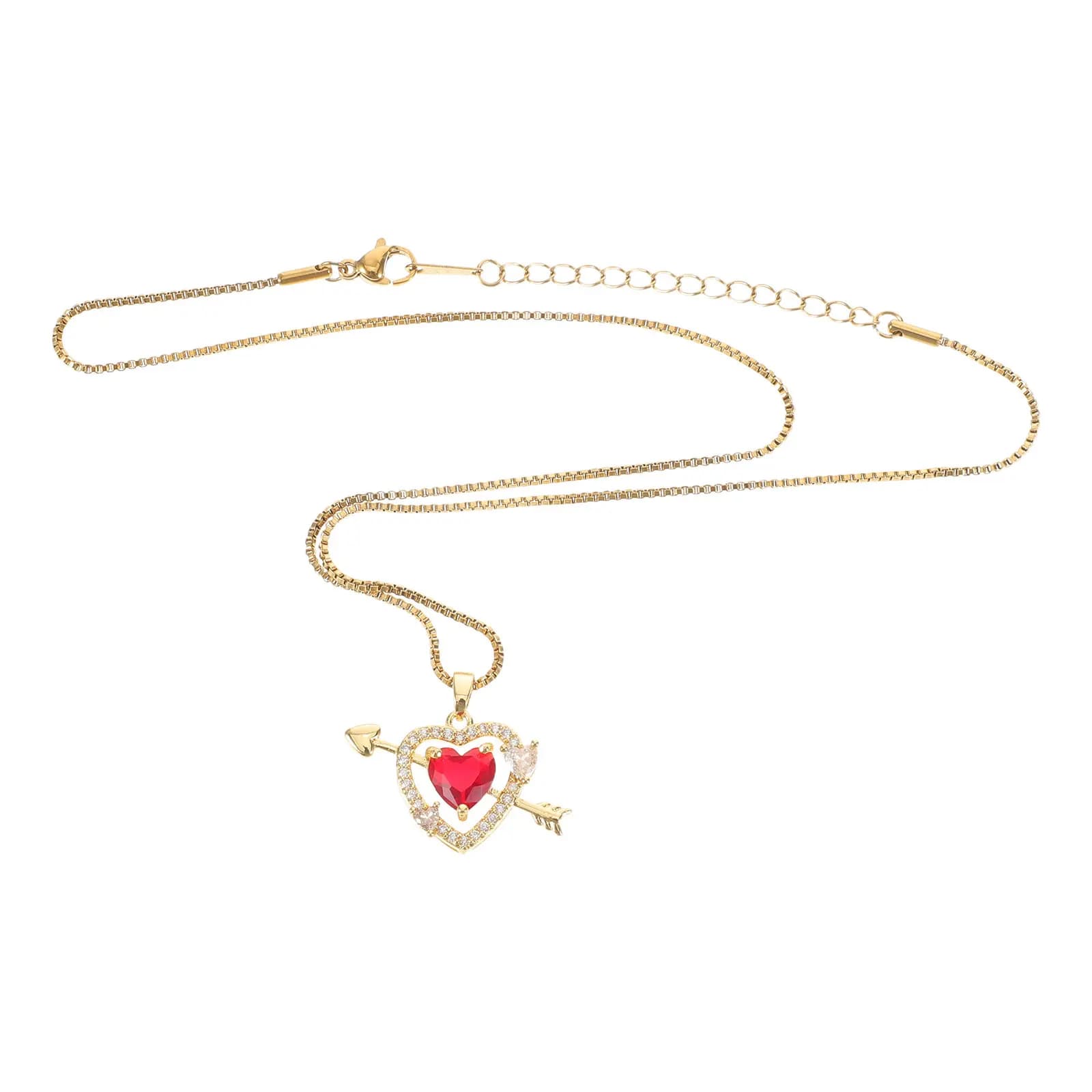 Collana con Freccia e Ciondolo a Cuore, Collana con Ciondolo a Cuore Rosso Cupido, Collana Sottile con Ciondolo a Cuore in Metallo, Gioiello Regalo per Coppie e Adolescenti