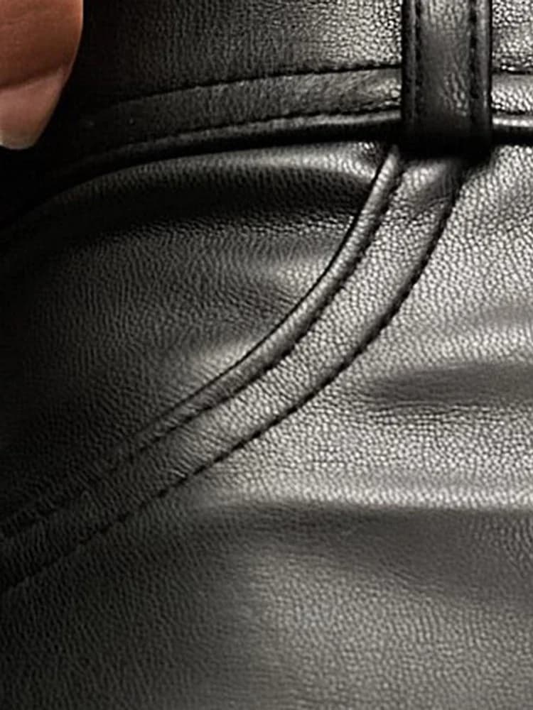Pantaloni da Donna a Vita Alta in Ecopelle Opaca, Elasticizzati e Aderenti, Stile Vintage Nero in PU con Tasche, Personalizzabili