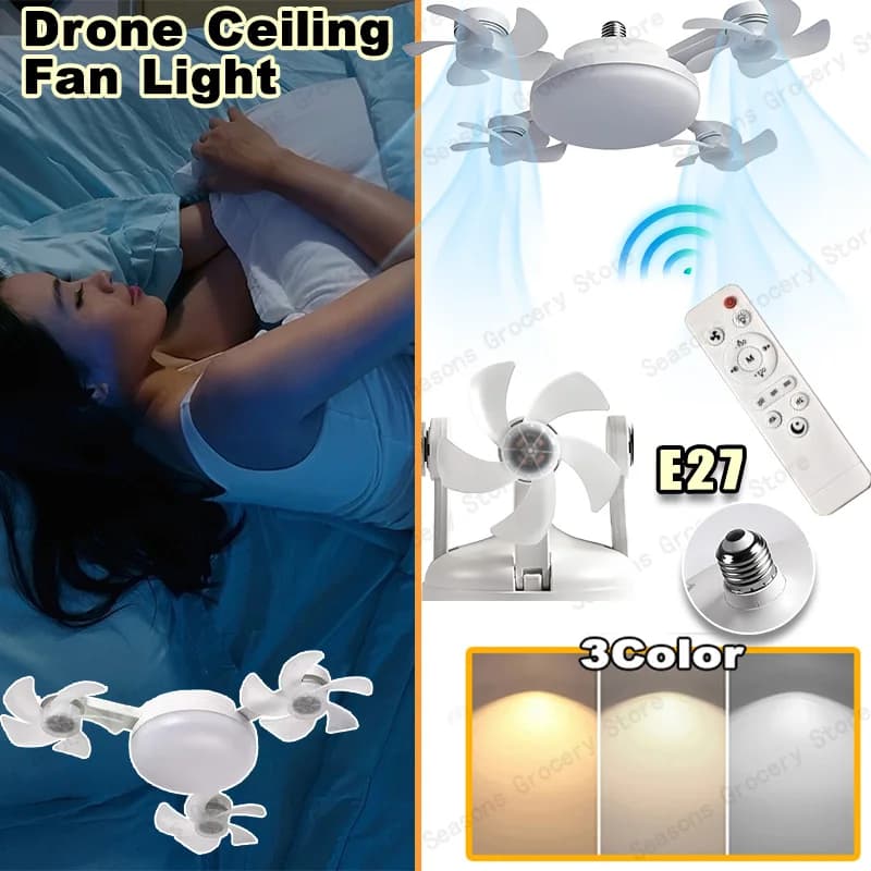 3 Color Temperature Multi-functional Remote Control Mute Strong Wind for Bedroom Frequency Converter Drone Ceiling Fan Light