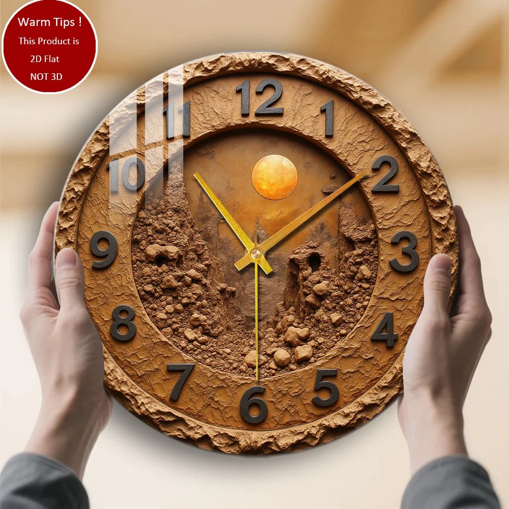 Tempered Glass Wall Clock Moon with Desert Landscape Suitable for Wall Decorations or Table Display everywhere