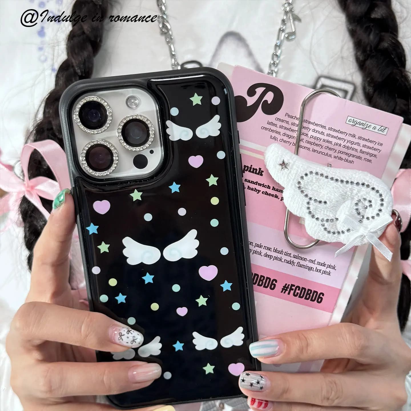 Angel Wave Point Love Black Phone Case For iPhone 17 Air 16 15 14 13 12 11 Pro Max Plus Y2K Anti Fall Cover Ins Advanced