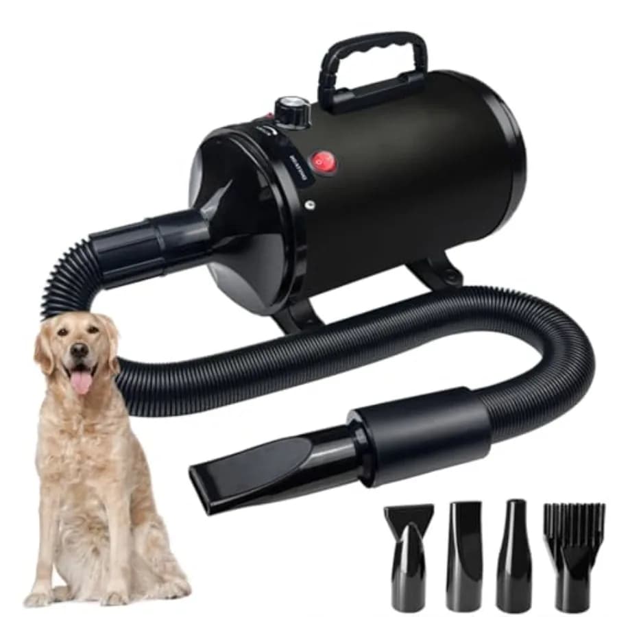 High Speed Dog Hair Dryer with Adjustable Temperature and Speed, with 4 Nozzles