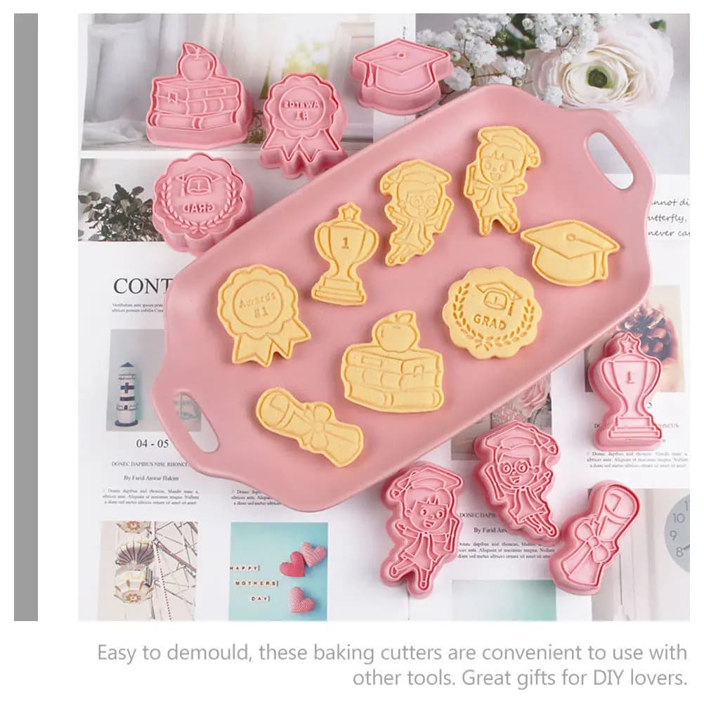 8Pcs Graduation Cookie Cutter Set Exquisite Design Comfort Demoulding Baking Tools for DIY Sugar Cookies Graduation