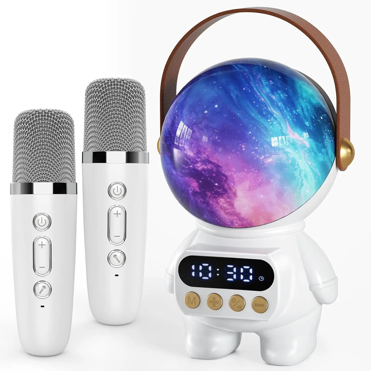 Macchina per Karaoke a Forma di Astronauta con Altoparlanti Bluetooth, Luci Cangianti e 2 Microfoni Wireless - Regalo Perfetto per Feste